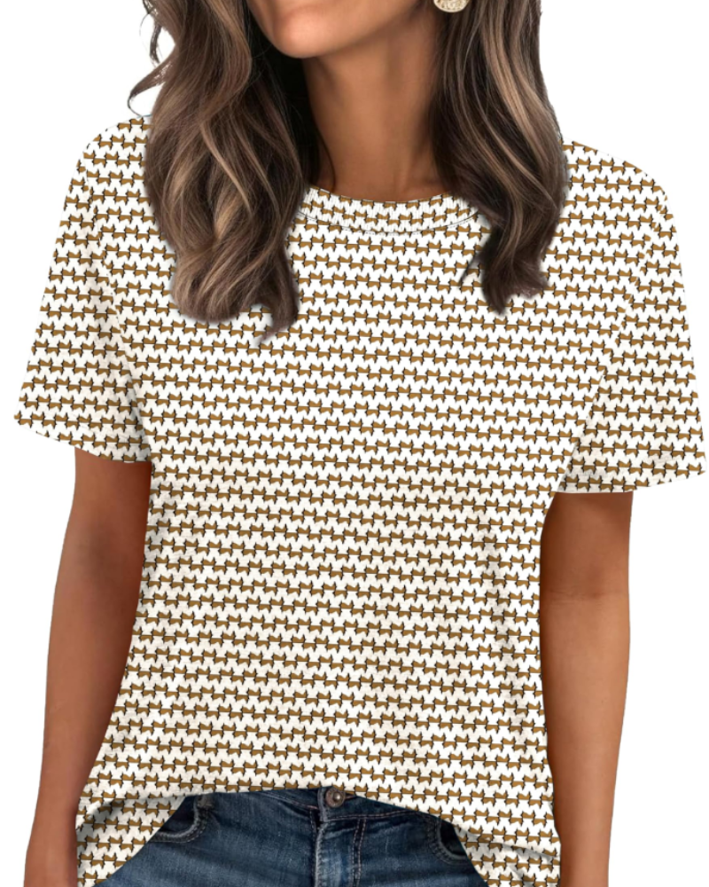 T-shirt Velora Femme – Col Rond avec Bord Côtelé, Manches Courtes & Top Basique Décontracté