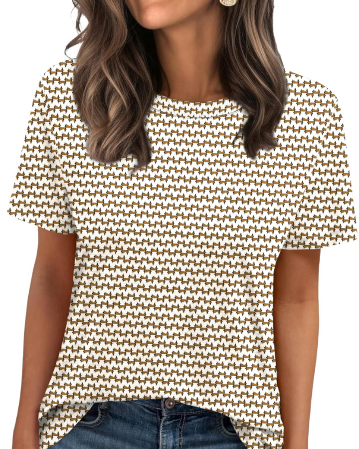 T-shirt Velora Femme – Col Rond avec Bord Côtelé, Manches Courtes & Top Basique Décontracté