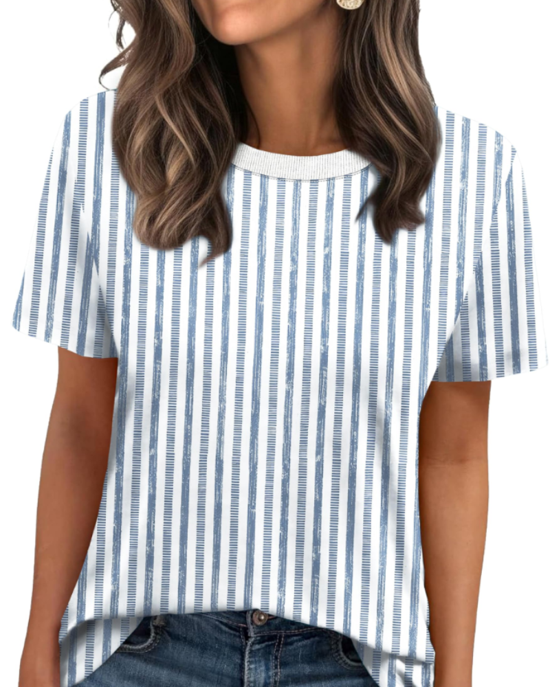 T-shirt Velora Femme – Col Rond avec Bord Côtelé, Manches Courtes & Top Basique Décontracté