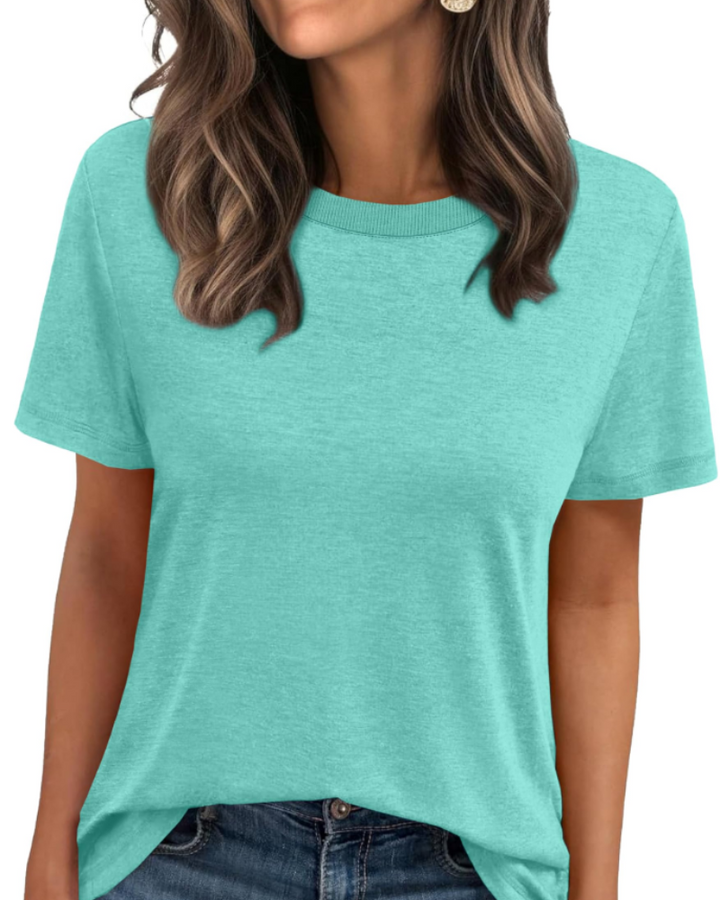 T-shirt Velora Femme – Col Rond avec Bord Côtelé, Manches Courtes & Top Basique Décontracté