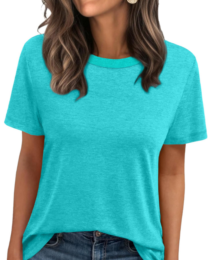 T-shirt Velora Femme – Col Rond avec Bord Côtelé, Manches Courtes & Top Basique Décontracté
