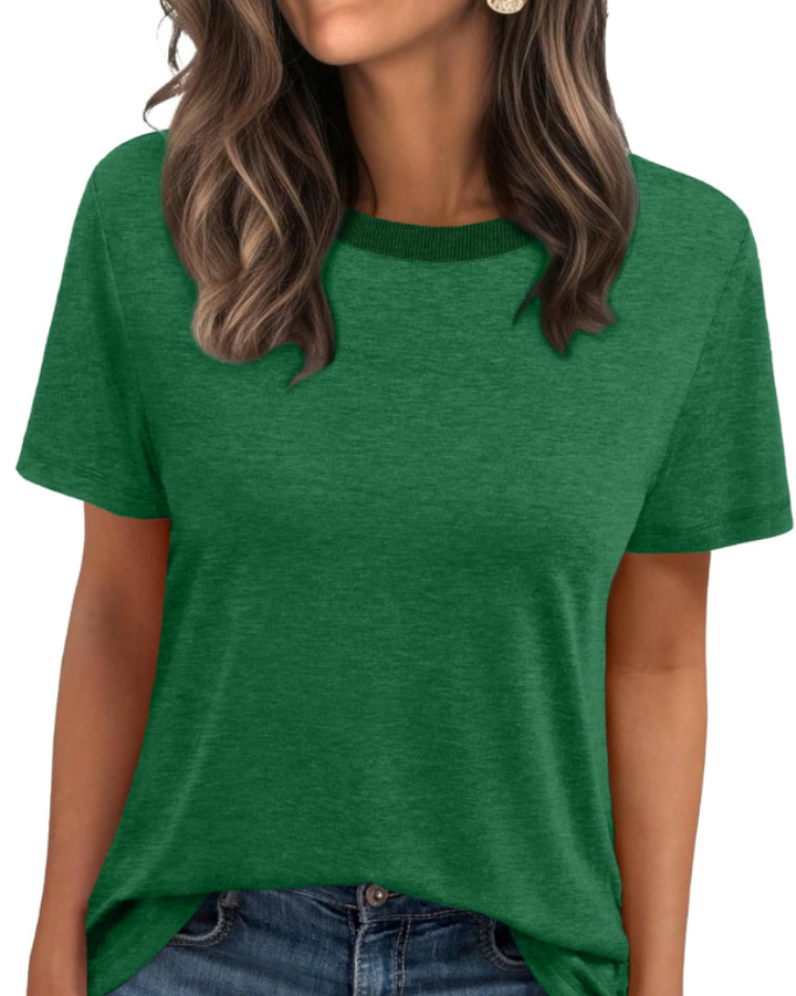 T-shirt Velora Femme – Col Rond avec Bord Côtelé, Manches Courtes & Top Basique Décontracté