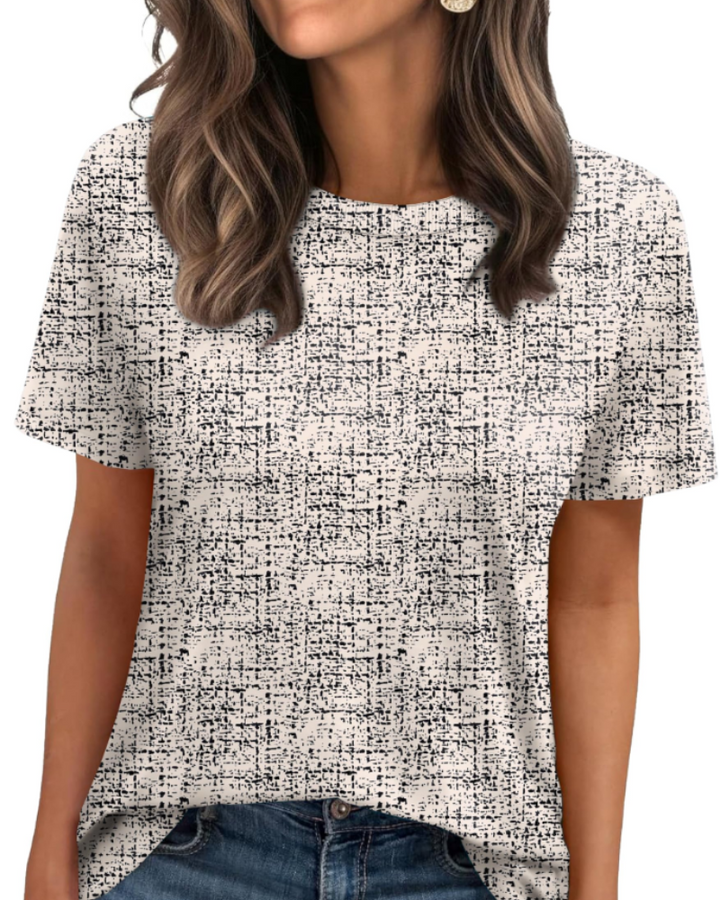 T-shirt Velora Femme – Col Rond avec Bord Côtelé, Manches Courtes & Top Basique Décontracté