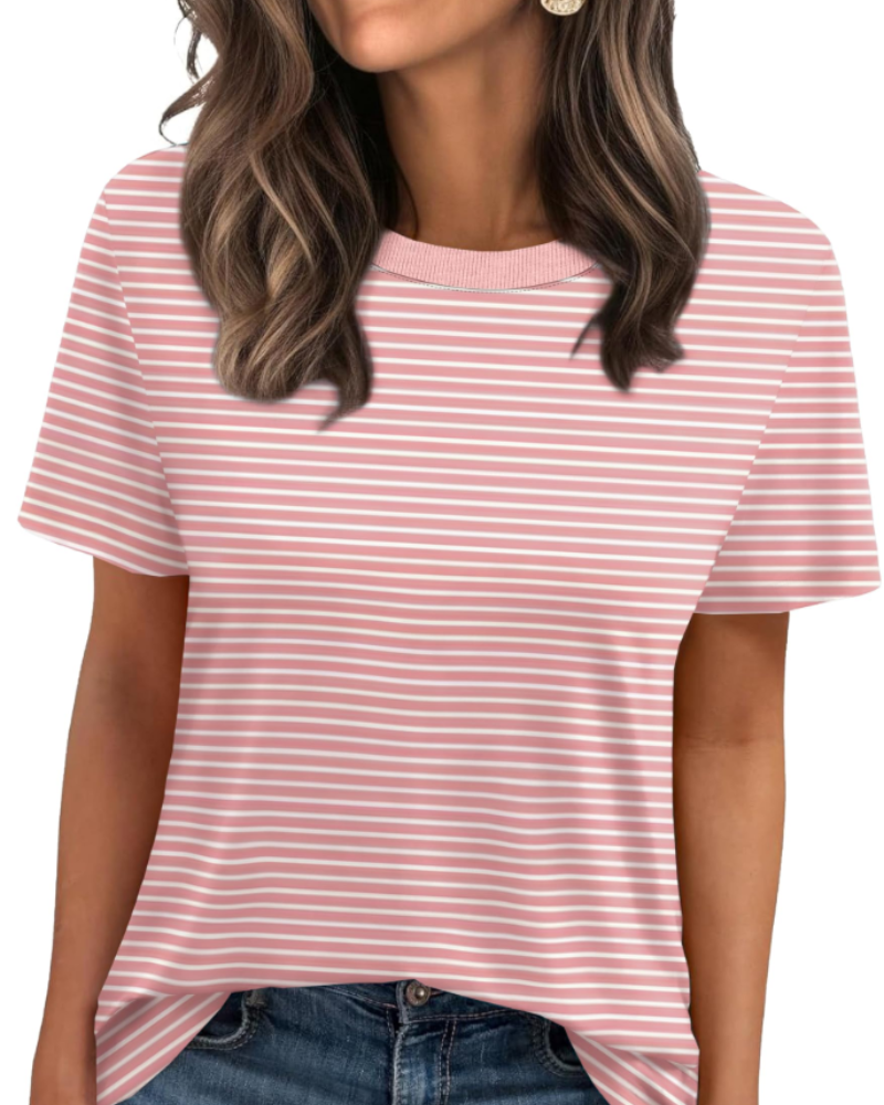 T-shirt Velora Femme – Col Rond avec Bord Côtelé, Manches Courtes & Top Basique Décontracté