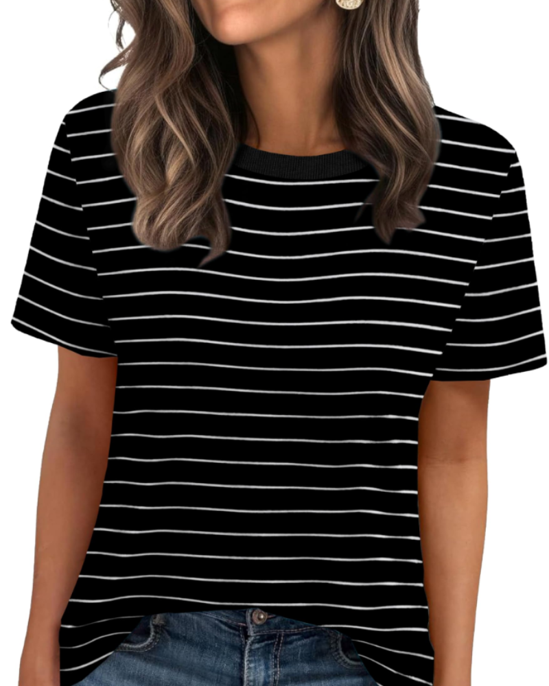 T-shirt Velora Femme – Col Rond avec Bord Côtelé, Manches Courtes & Top Basique Décontracté