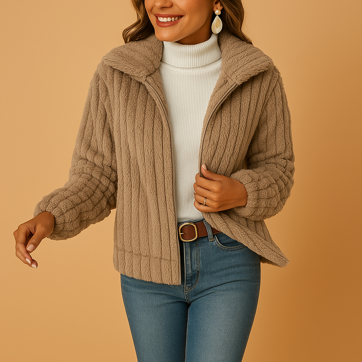 Sally Cardigan Fleece Donna Lungo – Gilet Morbido con Collo Alto e Vestibilità Elegante