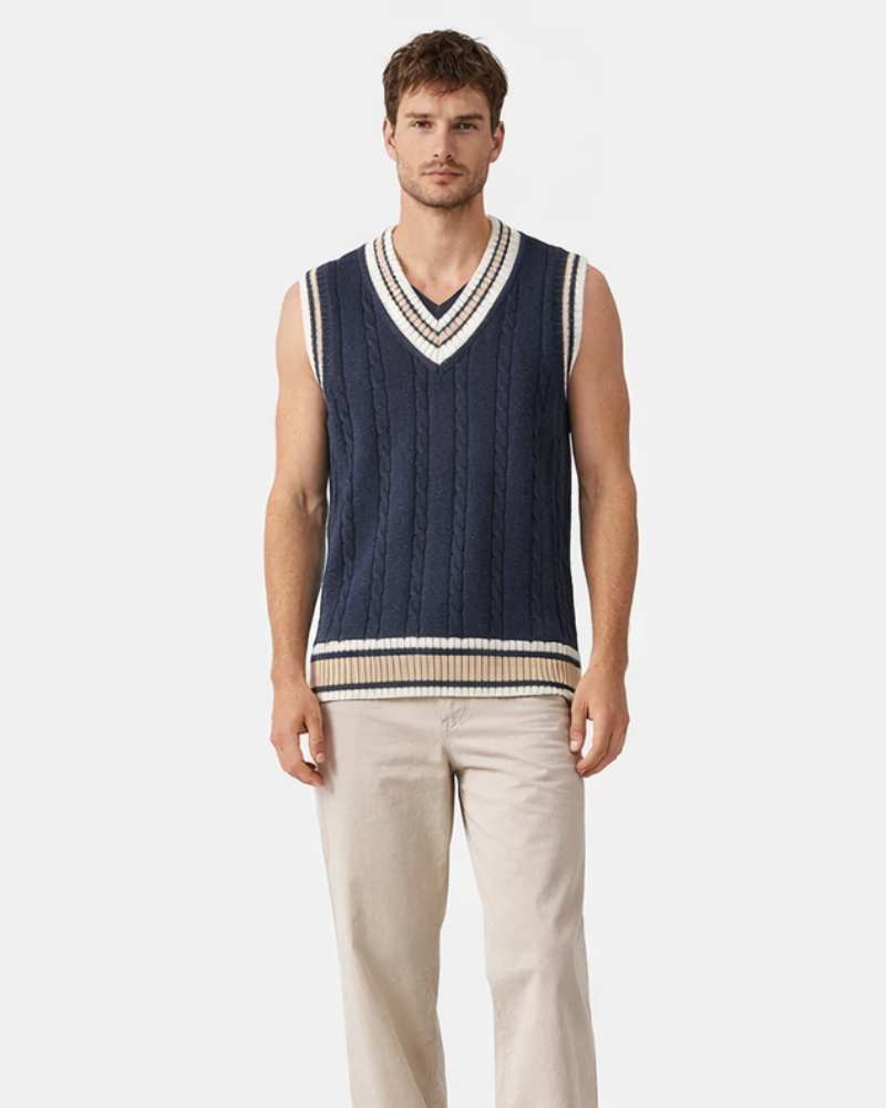 Antonio Chaleco Hombre Oversize – Suéter Cuello en V a Rayas Estilo Casual Universitario