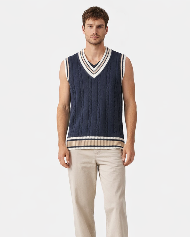 Antonio Chaleco Hombre Oversize – Suéter Cuello en V a Rayas Estilo Casual Universitario
