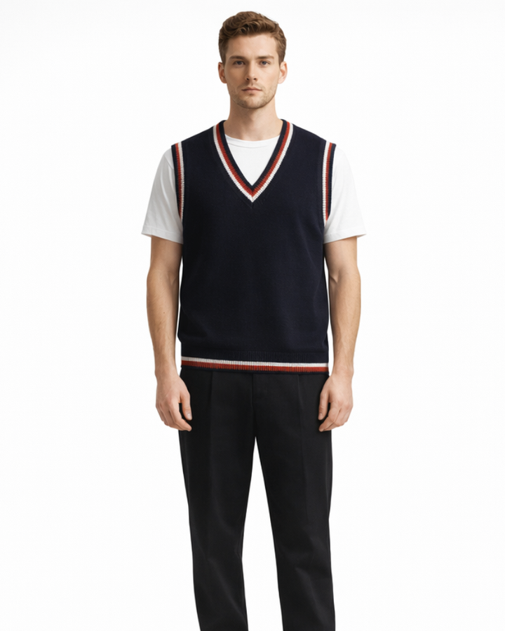 Antonio Chaleco Hombre Oversize – Suéter Cuello en V a Rayas Estilo Casual Universitario