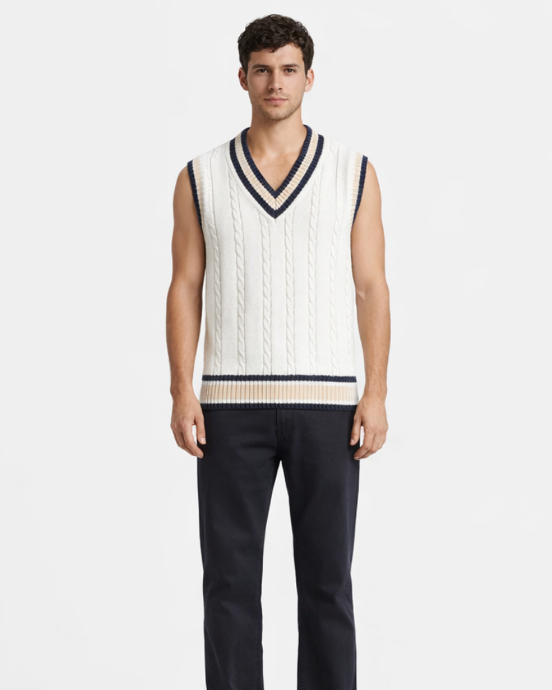 Antonio Chaleco Hombre Oversize – Suéter Cuello en V a Rayas Estilo Casual Universitario