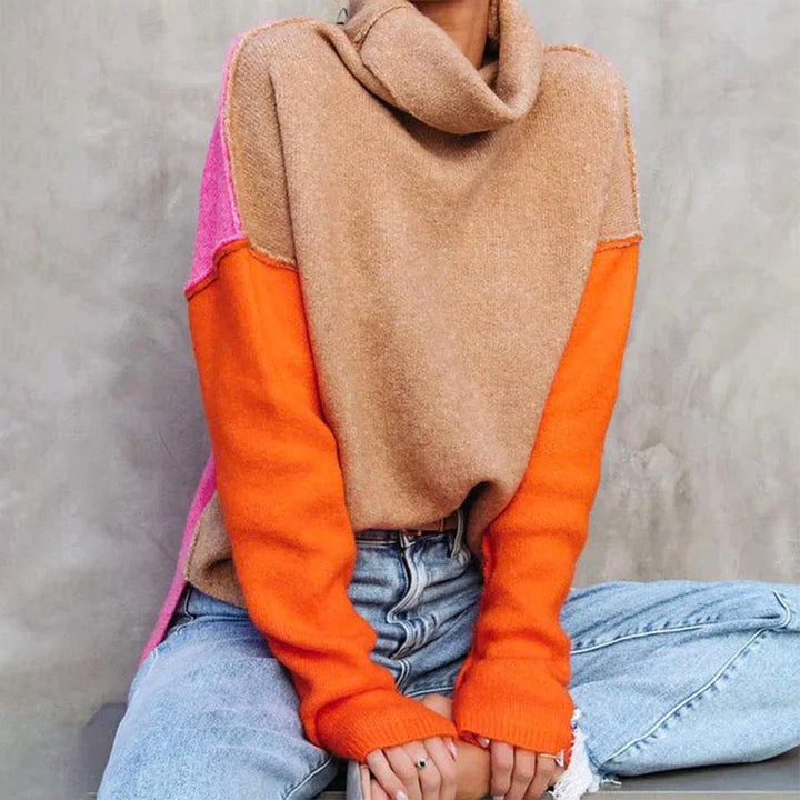 Hadley Donna Sweter z Golfem Colorblock – Casualowy Nowoczesny Sweter o Wygodnym Kroju