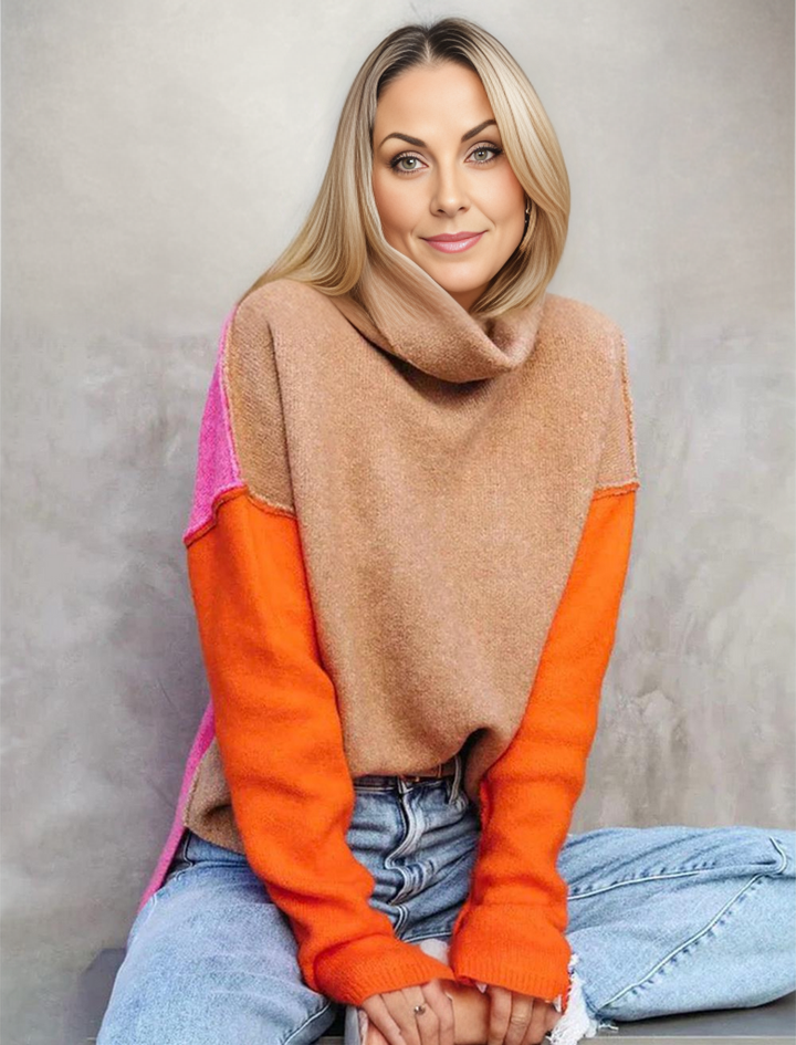 Hadley Donna Sweter z Golfem Colorblock – Casualowy Nowoczesny Sweter o Wygodnym Kroju
