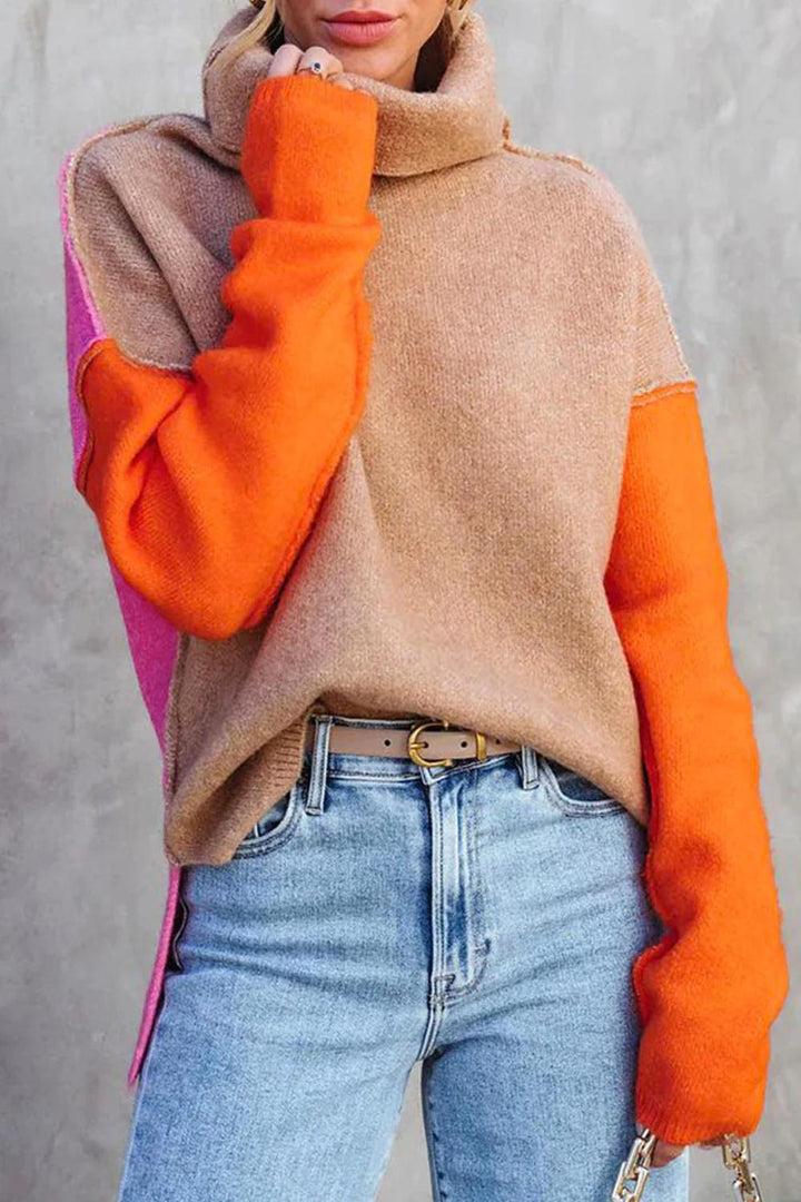 Hadley Donna Sweter z Golfem Colorblock – Casualowy Nowoczesny Sweter o Wygodnym Kroju
