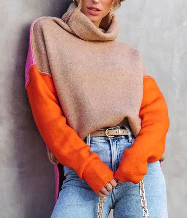 Hadley Donna Sweter z Golfem Colorblock – Casualowy Nowoczesny Sweter o Wygodnym Kroju