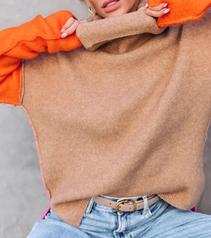 Hadley Donna Sweter z Golfem Colorblock – Casualowy Nowoczesny Sweter o Wygodnym Kroju