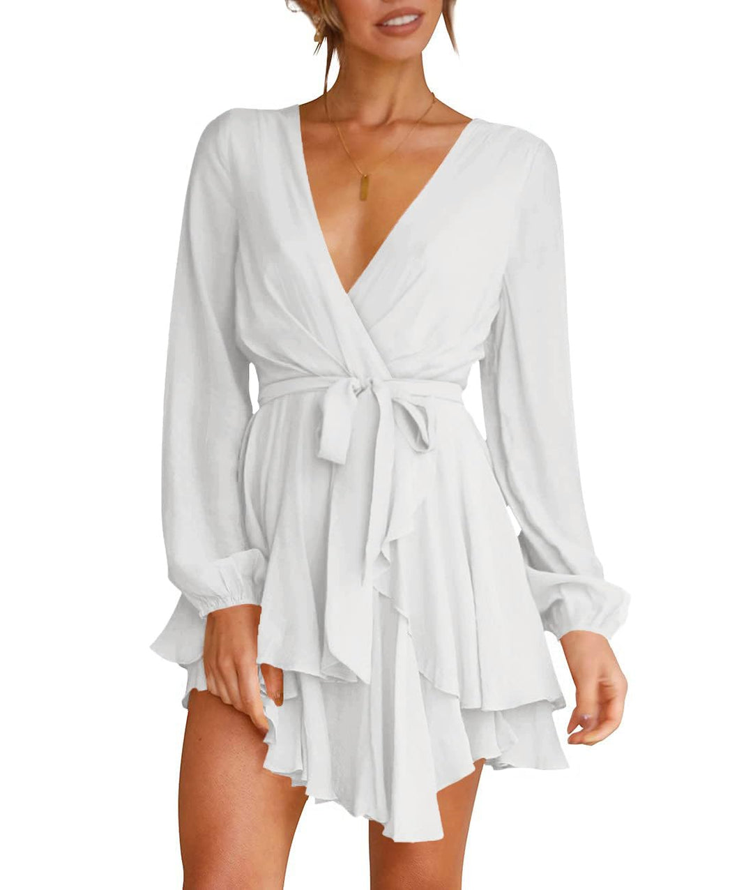 Brinley Vestido Mujer Cruzado – Escote en V Profundo, Volantes y Cintura Alta Elegante