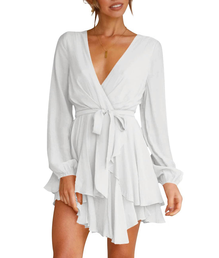Brinley Vestido Mujer Cruzado – Escote en V Profundo, Volantes y Cintura Alta Elegante