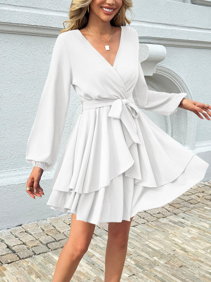 Brinley Vestido Mujer Cruzado – Escote en V Profundo, Volantes y Cintura Alta Elegante