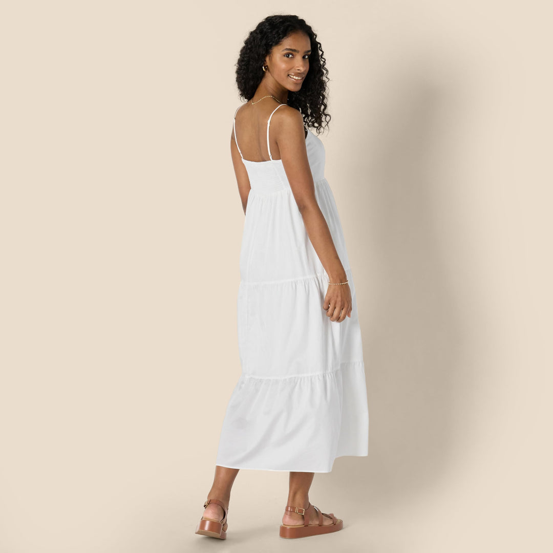 Delyth Vestido Maxi para Mujer – Escote en V, Tirantes Ajustables y Corte en A con Volantes