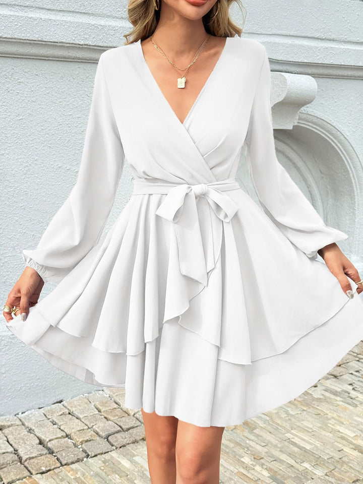 Brinley Vestido Mujer Cruzado – Escote en V Profundo, Volantes y Cintura Alta Elegante