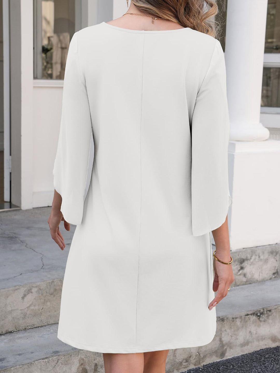 Vestido Elegante Marino para Mujer – Cuello Redondo, Mangas 3/4 de Chifón y Largo hasta la Rodilla