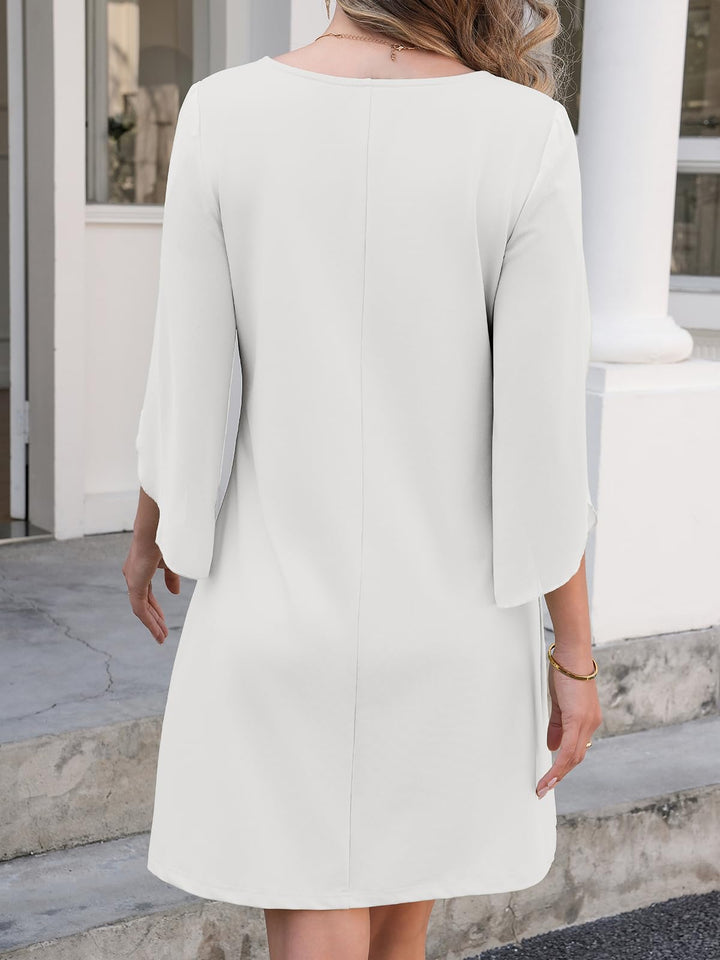 Vestido Elegante Marino para Mujer – Cuello Redondo, Mangas 3/4 de Chifón y Largo hasta la Rodilla