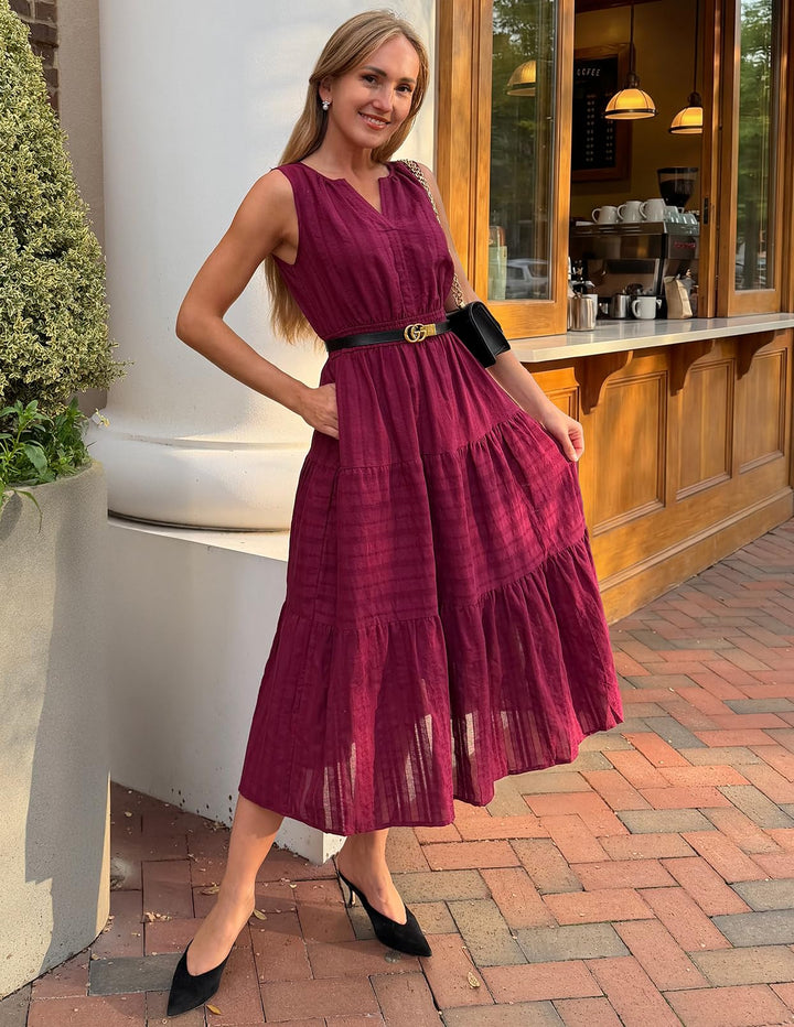 Camille Maxi-kjole for dame – Jacquardbomull, V-hals og A-linje boho med lommer