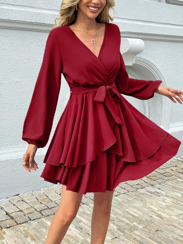 Brinley Vestido Mujer Cruzado – Escote en V Profundo, Volantes y Cintura Alta Elegante