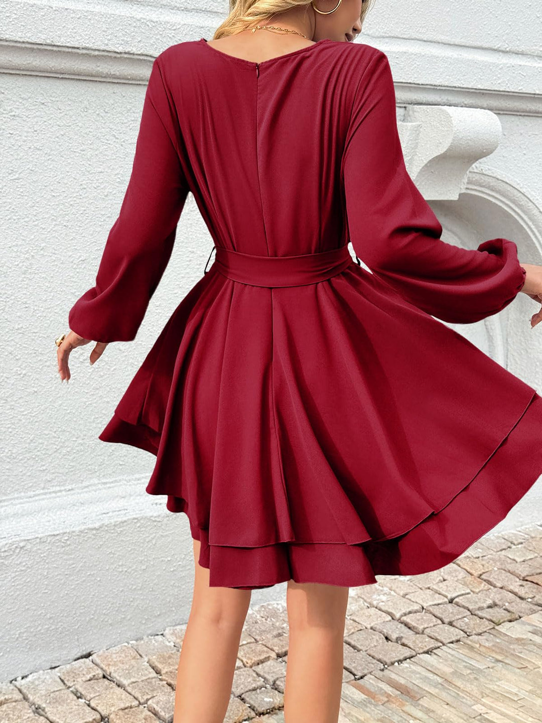 Brinley Vestido Mujer Cruzado – Escote en V Profundo, Volantes y Cintura Alta Elegante