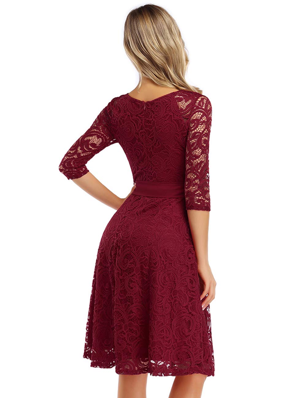Rose Elegant Lace Dress for Women – V-Neck, Knee-Length & Vintage Style