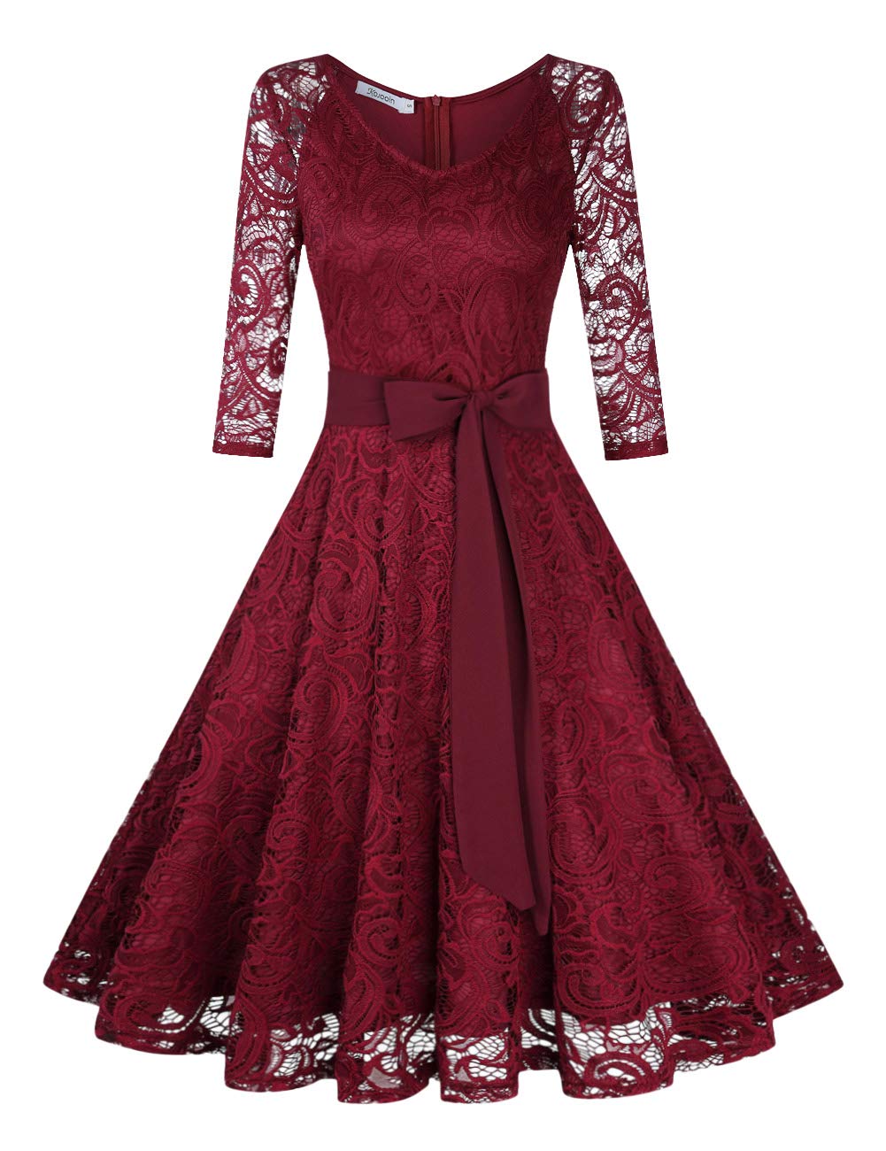 Rose Elegant Lace Dress for Women – V-Neck, Knee-Length & Vintage Style