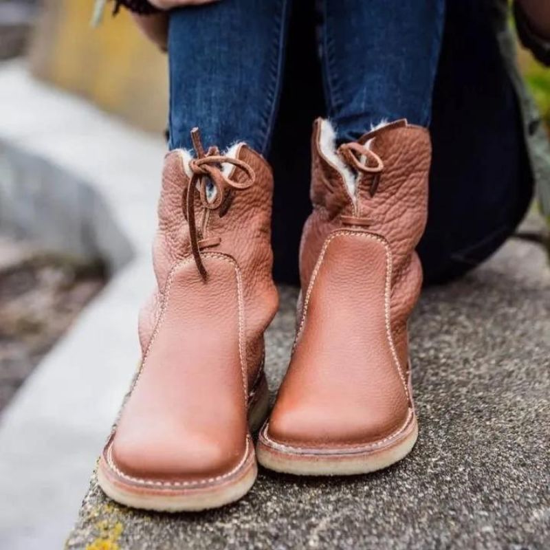 Bottes d'hiver en cuir pour femme – Imperméables avec doublure en peau de mouton et semelle antidérapante