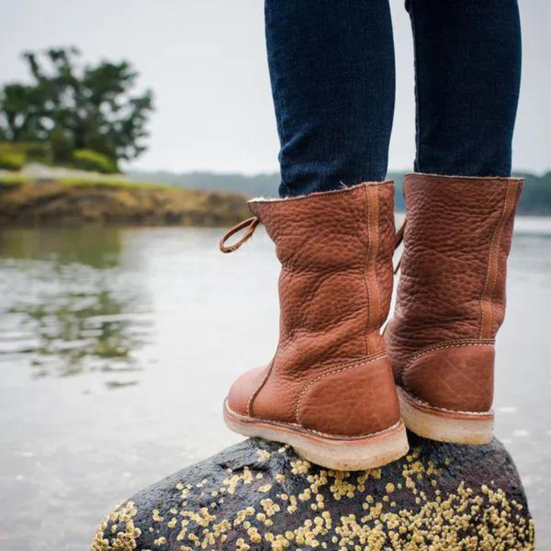 Bottes d'hiver en cuir pour femme – Imperméables avec doublure en peau de mouton et semelle antidérapante