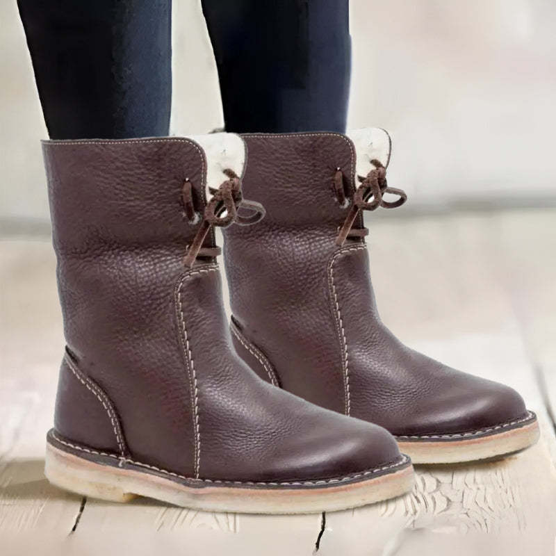 Bottes d'hiver en cuir pour femme – Imperméables avec doublure en peau de mouton et semelle antidérapante