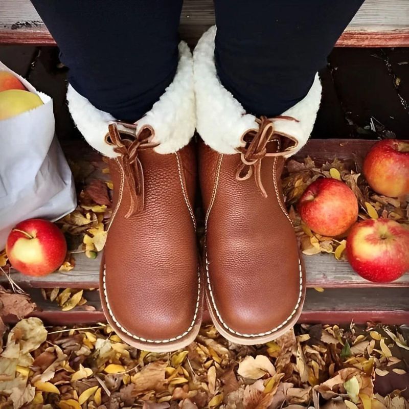 Bottes d'hiver en cuir pour femme – Imperméables avec doublure en peau de mouton et semelle antidérapante
