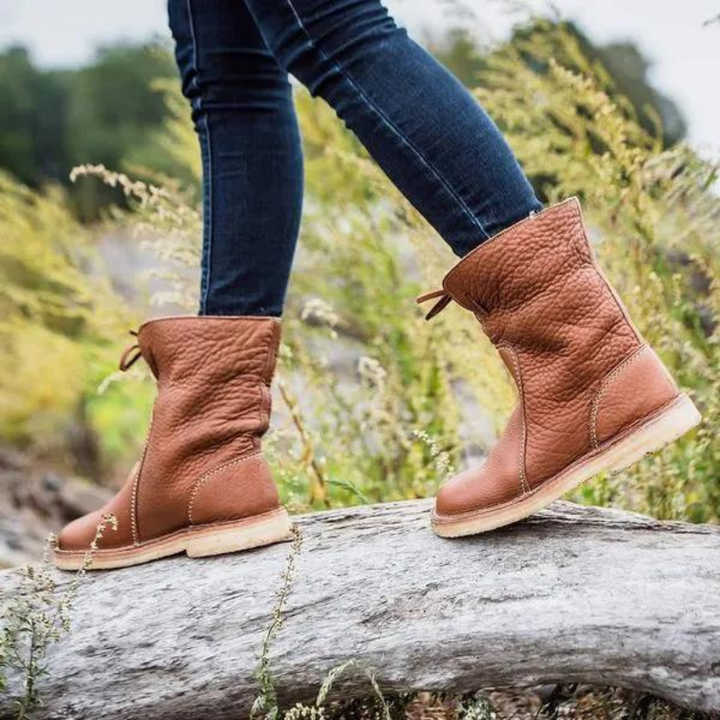 Bottes d'hiver en cuir pour femme – Imperméables avec doublure en peau de mouton et semelle antidérapante