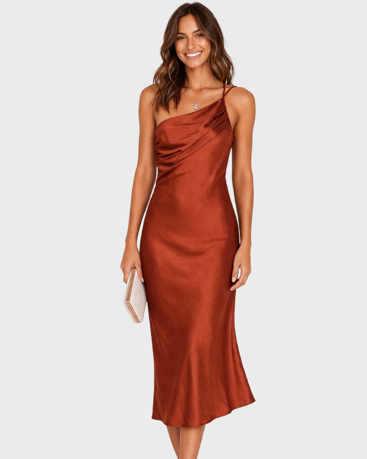 Zoe Vestito Lungo Donna – Monospalla, Schiena Scoperta & Tessuto Setoso Elegante