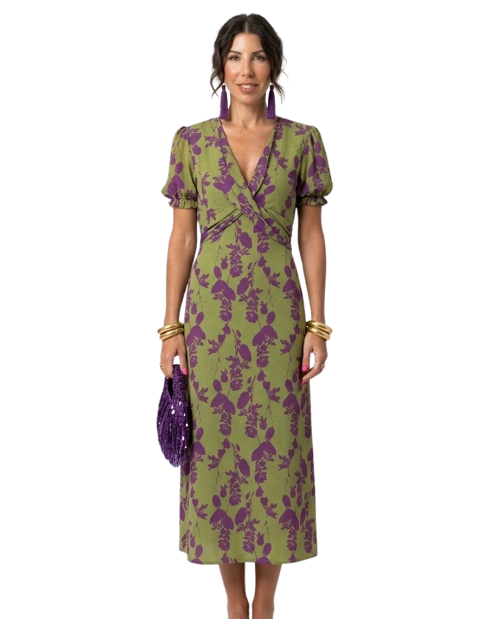 Mira Damen Midi Kleid Floral Elegant – Kleid mit V-Ausschnitt und Slim Fit