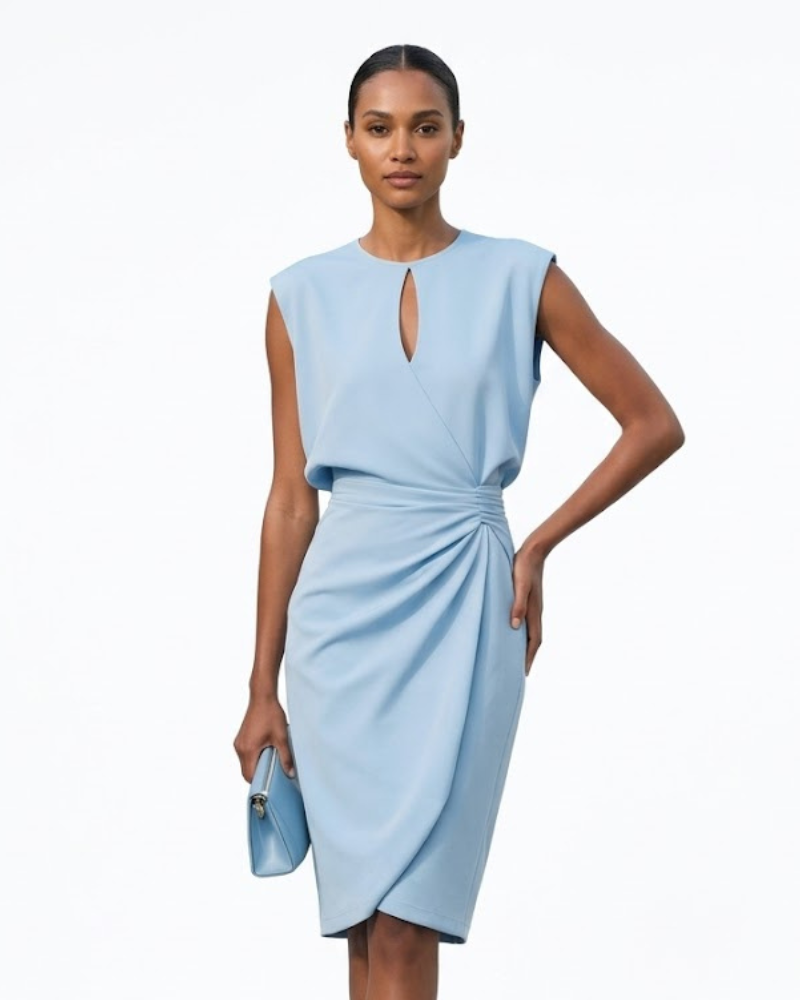 Gaia Vestido Midi Elegante para Mujer – Vestido con Escote en Gota y Drapeado Lateral