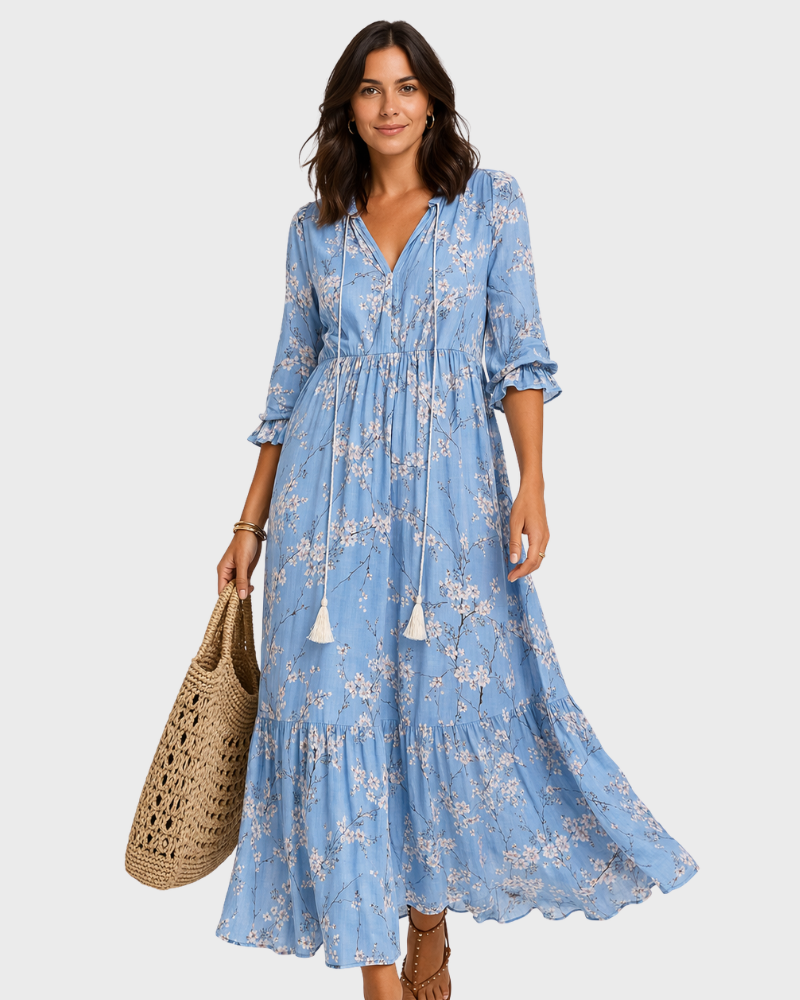 Nillie Lang Kjole for Dame – Boho-stil, Lett Stoff & Flytende Sommerklipp