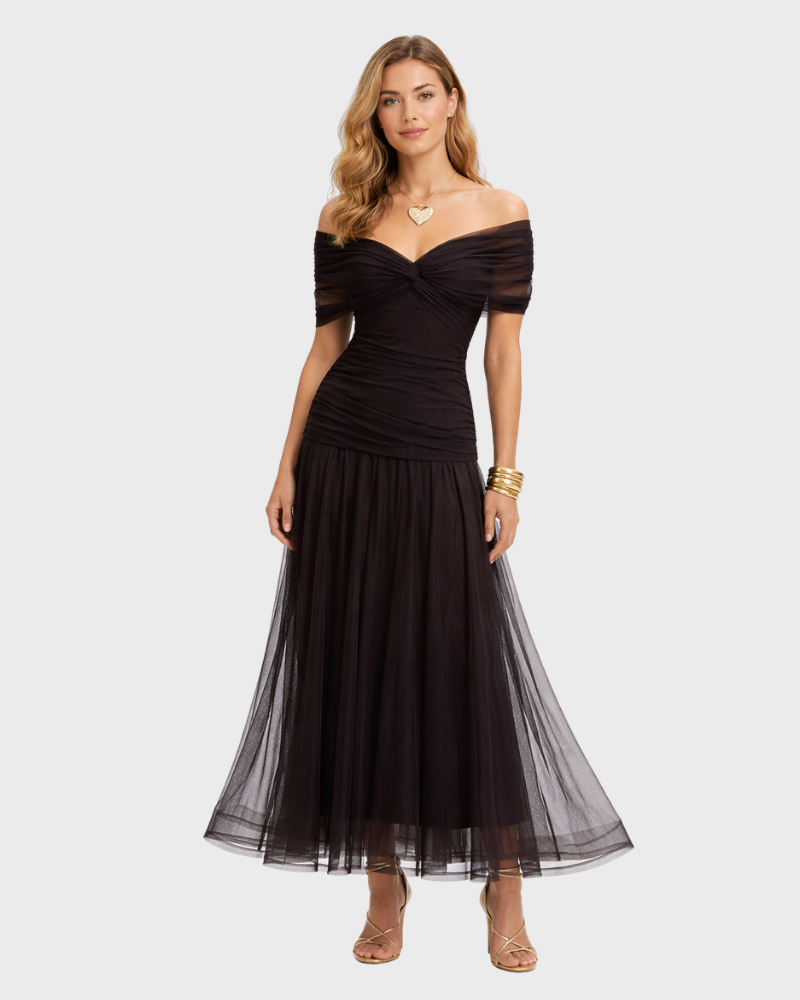 Dina Vestido Mujer Maxi Bohemio Elegante – Vestido con Escote Cruzado y Falda Plisada