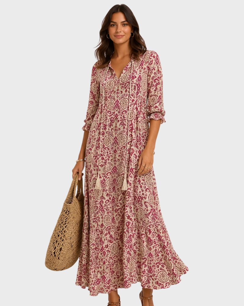 Nillie Lang Kjole for Dame – Boho-stil, Lett Stoff & Flytende Sommerklipp