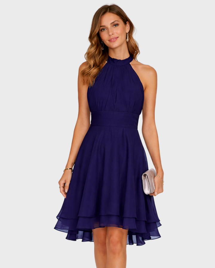 Candy Sukienka Damska Mini Halter Elegancka – Sukienka A-Linia z Falbankami i Asymetrycznym Dołem