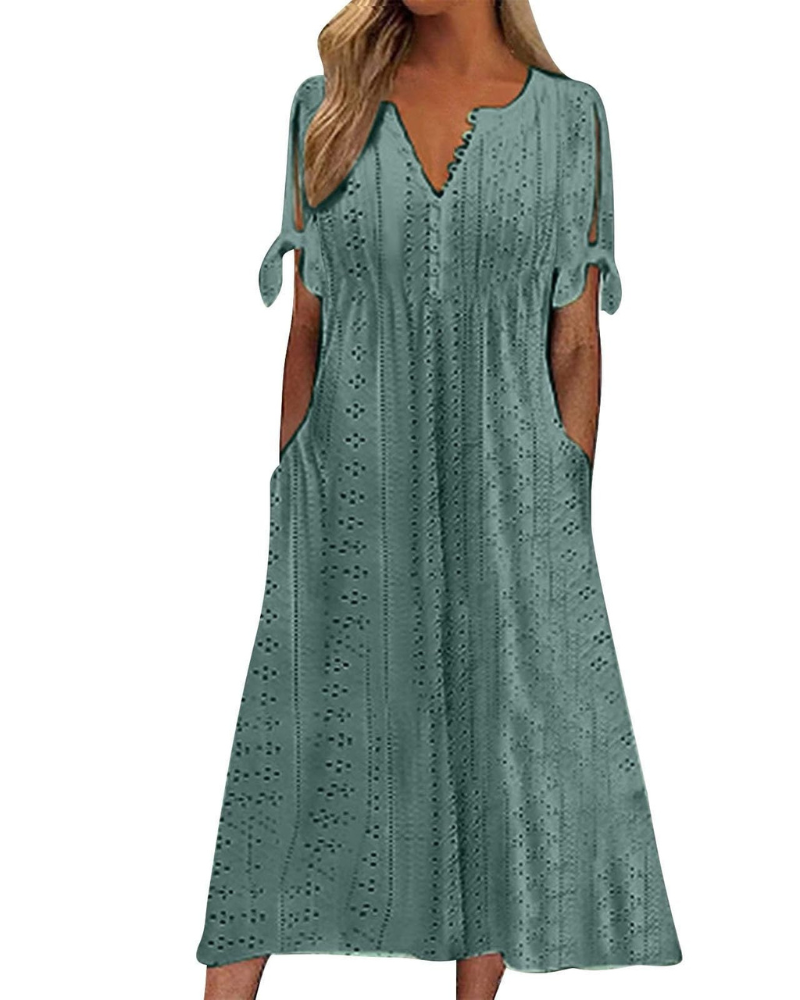 Maya Maxi Dress for Women – Linen Cotton, V-Neck & Oversized Boho Tunic with Pockets