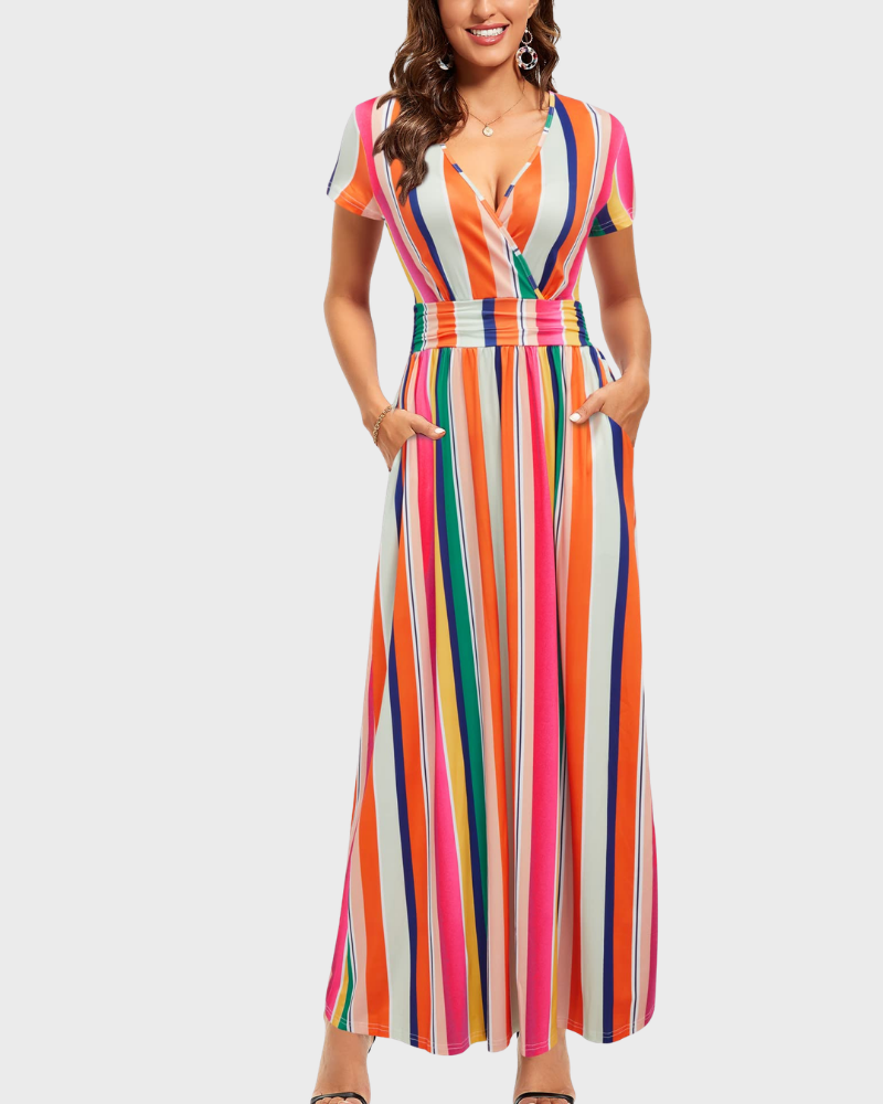 Vestido Maxi Alessia para Mujer – Escote en V, Cruzado Floral y Bolsillos Elegantes Casual