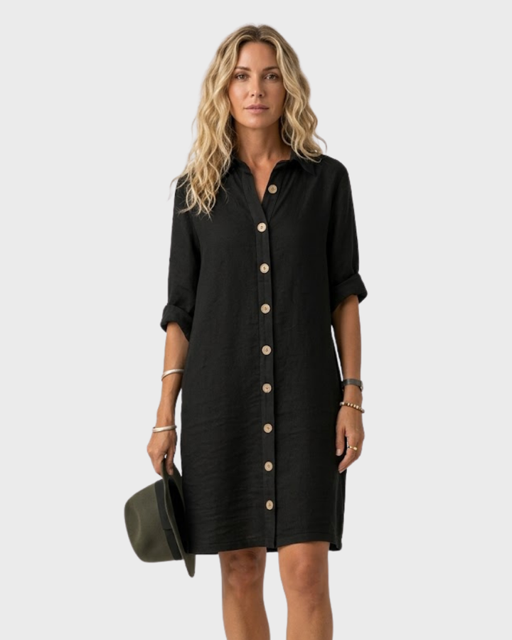 Star Abito Donna Elegant Skjorte – Kjole med Knapper, Lommer og Oppbrettede Ermer