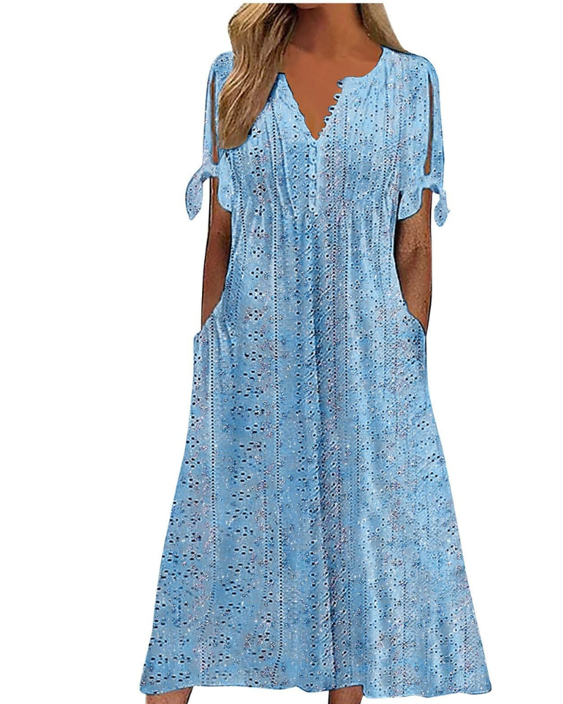 Maya Maxi Dress for Women – Linen Cotton, V-Neck & Oversized Boho Tunic with Pockets