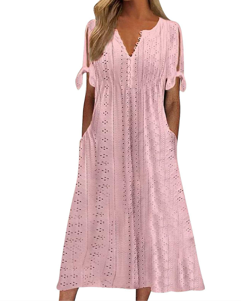 Maya Maxi Dress for Women – Linen Cotton, V-Neck & Oversized Boho Tunic with Pockets