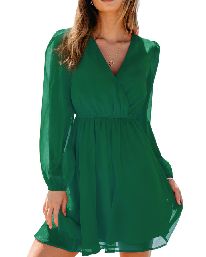 Rona Vestito Mini Damska – Kwiatowy szyfon, długie rękawy i elegancka linia A