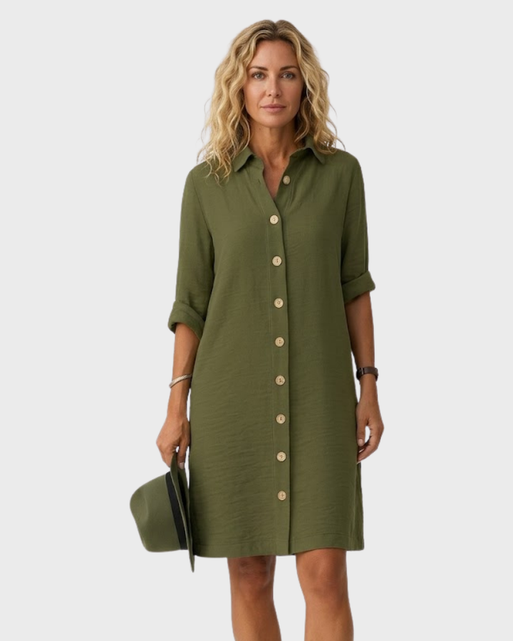 Star Abito Donna Elegant Skjorte – Kjole med Knapper, Lommer og Oppbrettede Ermer